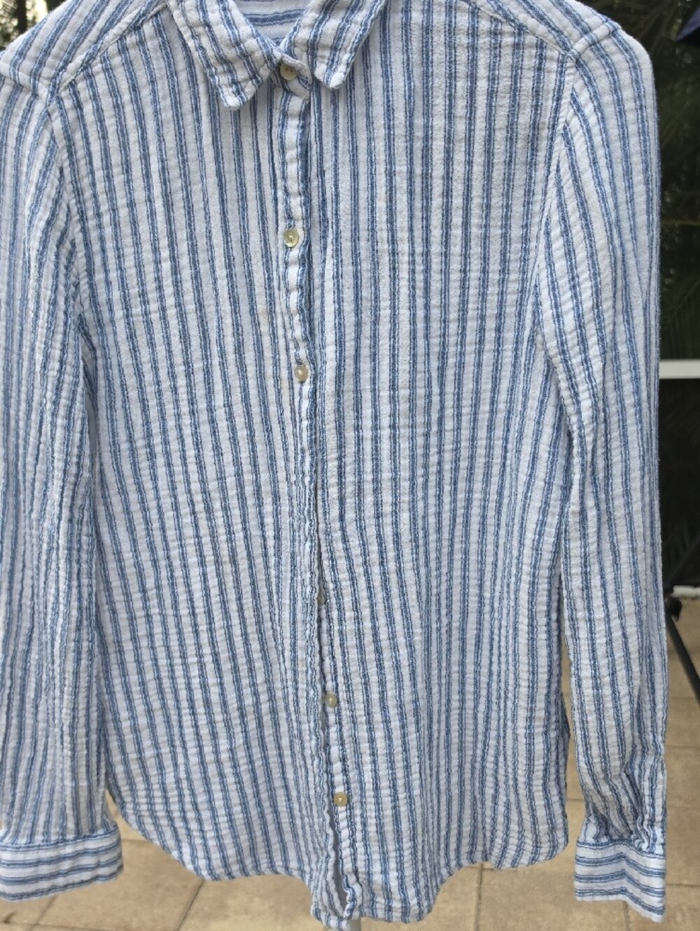 beachlunchlounge Blue and White Striped Casual Button-Down Shirt - Picture 3 of 8